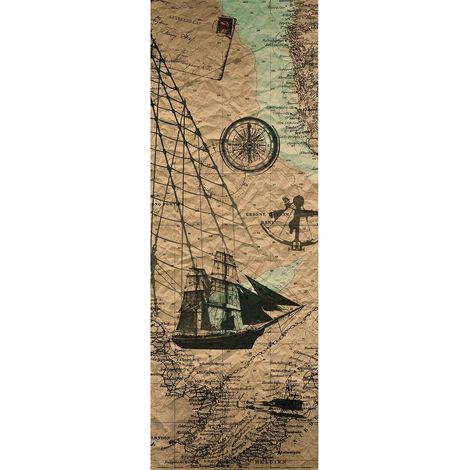 Papier peint panoramique vielle carte maritime | Tapisserie panoramique beige avec navire & boussole | Papier peint panoramique salle de bain & salon - 280 x 100 cm (1 pièce) (1/2)