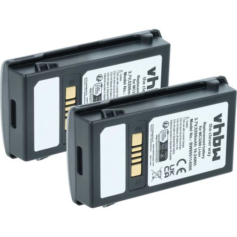 vhbw 2x batteria sostituisce Motorola BTRY-MC32-01-01 per lettore di codici a barre, POS (5200mAh, 3,7V, Li-Ion)