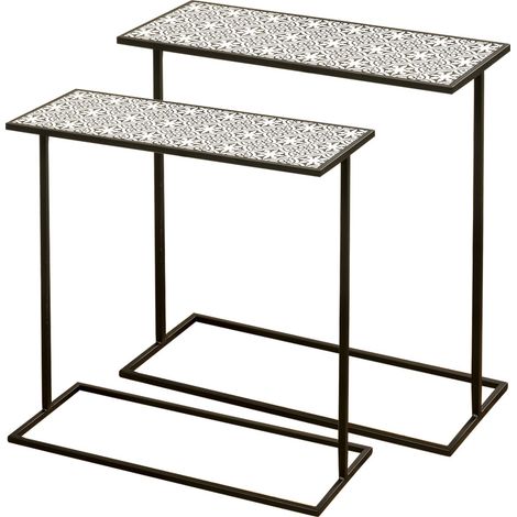 2er Set Beistell Wohn Zimmer Tische Schwarz Weiß Muster Ornament Boltze 1007480 (1/4)