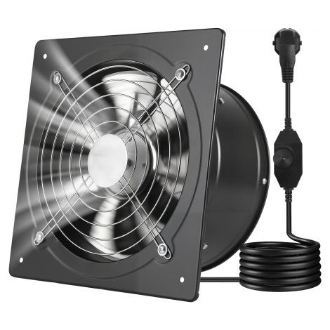 Ventilador Extractor de 50 W 1678 m³/h, Extractor de Aire de 254 mm, con Válvula Antirretorno y Control de Velocidad, Montaje para Pared, Ventilación para Garaje Taller Sótano Cocina Baño Ático (1/5)