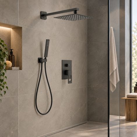 Ensemble de douche encastré au plafond TELMO noir mat Ø 20cm (1/5)