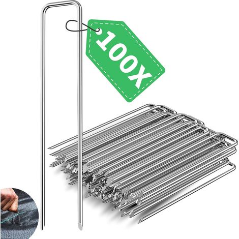 Piquets de Fixation en Acier Galvanisé, Long 150 mm Large 30 mm Ø 3 mm Anti-Rouille Sardines de Fixation pour Non-tissé de Mauvaises Herbes, Clôtures, Paillis, Gazon Artificiel (1/5)