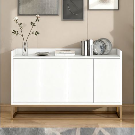 Aparador moderno blanco - 120x30x80 cm - sencillo con cuatro puertas, puerta de armario con rebote - ideal para comedor, salón y cocina