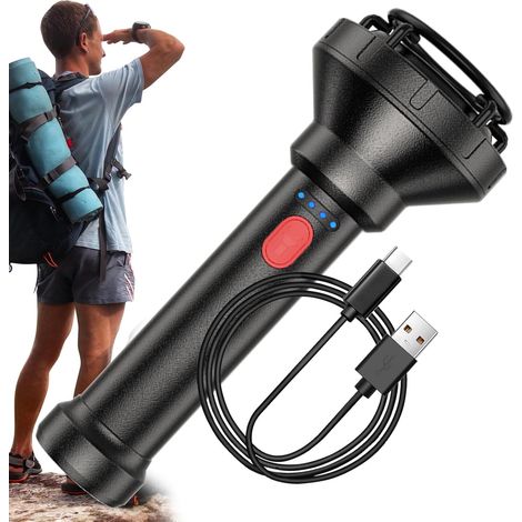 Lampe de poche LED  Puissante lampe de poche rechargeable étanche et portable pour camping, randonnée, pêche, équitation, cyclisme, extérieur, nuit, réparation à domicile, survie