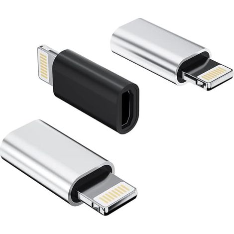 Lot de 3 adaptateurs micro USB femelle vers Lightning mâle – Convertisseur de câble de charge compatible avec iPhone/iPad (1/5)