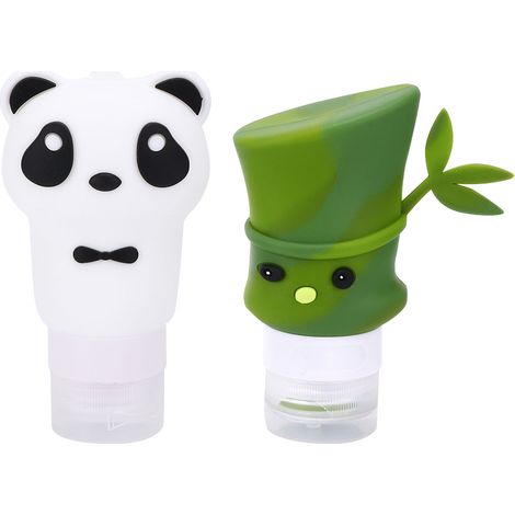 Lot de 2 flacons souple en silicone forme panda bambou, contenants cosmétiques voyage pour shampoing et lotion, parfait pour déplacements professionnels (1/5)