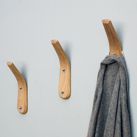 Lot de 3 crochets muraux en bois de hêtre naturel