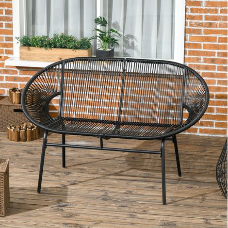 CHICFURN Panca da giardino 2 posti 132 x 72 x 83 cm in polyrattan nero, per terrazza e balcone (1/5)