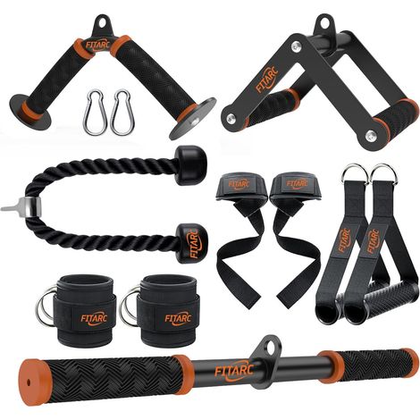 Cable Machine Tie Set for Home Gym Latch Triceps Pull Up Tie Down with D Handle, V-Bar, Triceps Rope, Straight Bar, Stirrup Grips, Straps for (1/5)