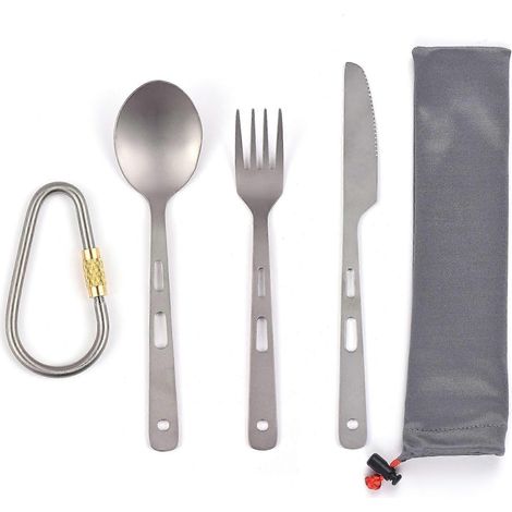Ensemble de couverts en titane comprenant une cuillère, une fourchette et un couteau, pour la maison, les voyages, les activités de plein air et le camping. (1/4)