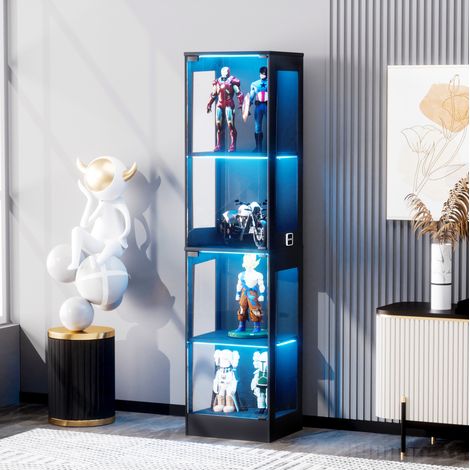 Vetrina in vetro 40x35x165 cm color legno acacia in ABS con illuminazione LED e sensore intelligente (1/5)