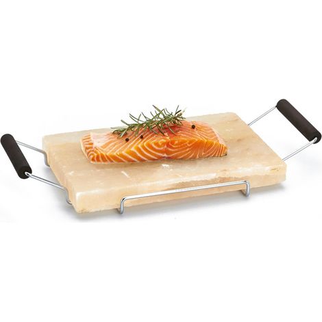 Piastra di sale rettangolare con telaio metallo e maniglie in legno wengè (1/3)
