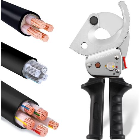 Coupe-câble à cliquet pour couper les fils de cuivre et d'aluminium jusqu'à 500mm², acier inoxydable avec poignée rétractable, XLJ-D-500 (1/5)