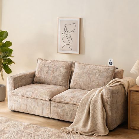 Modulable en tissu chenille warm beige canapé 3 places avec pouf (1/5)