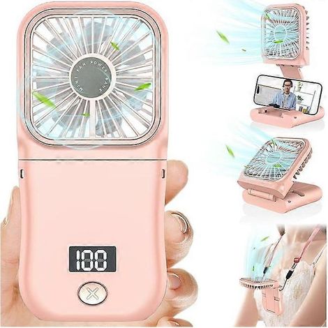 Mini ventilateur portable à main, rechargeable par USB et pliable, petit ventilateur portable à 3 vitesses, puissant et idéal pour le bureau et l'extérieur (rose). (1/5)