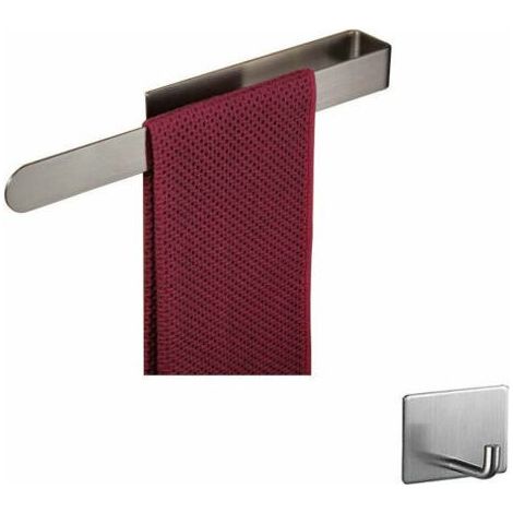 1 porte-serviettes mural, acier inoxydable SUS304, 37 cm, fixation autocollante sans perçage, pour salle de bain (1/5)