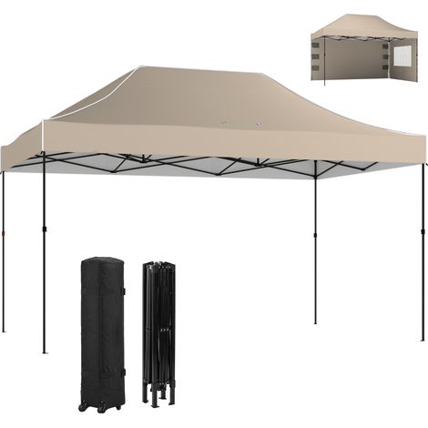 Outsunny Gazebo 2.9x4.3m con Pareti, Tetto UV50+, Marrone