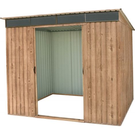 Duramax – Abri de jardin métal imitation bois 4,84 m2 – Double porte coulissante – Résistant aux intempéries – Installation rapide 3-6h (1/5)