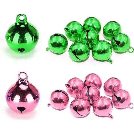 50 metallische Glöckchen, bunt bemalte Weihnachtsglöckchen, Schlüsselanhänger, Party-Bastelperlen (Grün, Rosa) (1/5)