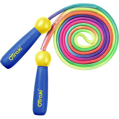 rainbow skipping rope kids skipping ropes adjustable skipping rope kids skipping rope with wooden handle for girls/boys, exercise skipping rope for kids (1/5)