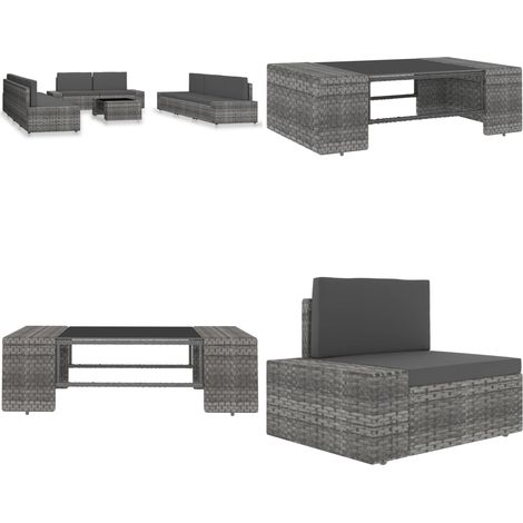 10-tlg. Garten-Lounge-Set Poly Rattan Grau - Poly Rattan - Gartenmöbel
