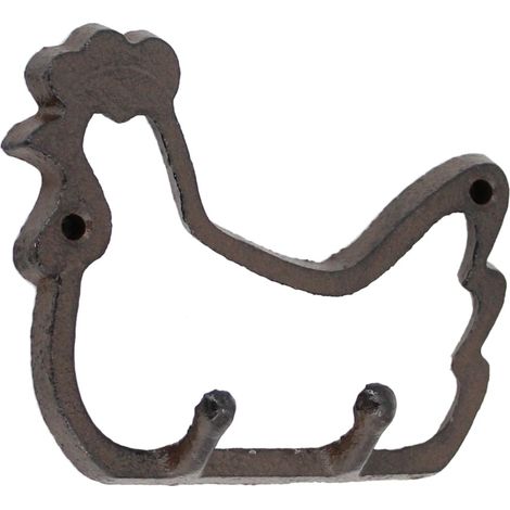 Dekorativer Hühneraufhänger für die Wand, rustikale Garderobe aus Gusseisen, Garten- und Wohnaccessoire, 2 Haken