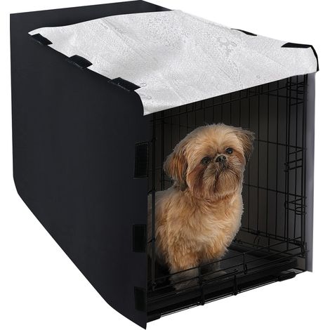 Hundekäfigabdeckung aus 210D Oxford-Gewebe, wasser- und winddicht, für Haustiere, tragbar, für optimalen Sichtschutz, schwarz, Größe L (42 Zoll).