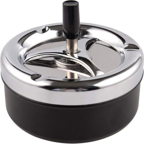 Cendrier de table moderne rond en acier inoxydable avec plateau tournant, à pression, pour une utilisation intérieure ou extérieure, porte-cendriers pour fumeurs, cendrier de bureau pour la maison ou (1/5)