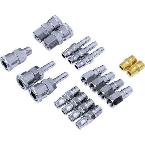 Lot de 18 raccords pour compresseur d'air - Raccord rapide - Raccords pneumatiques - Coupleur de tuyau d'air à connexion rapide (1/4)