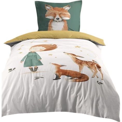 Housse de couette + 1 taie 140 x 200 cm Renard et animaux (1/2)
