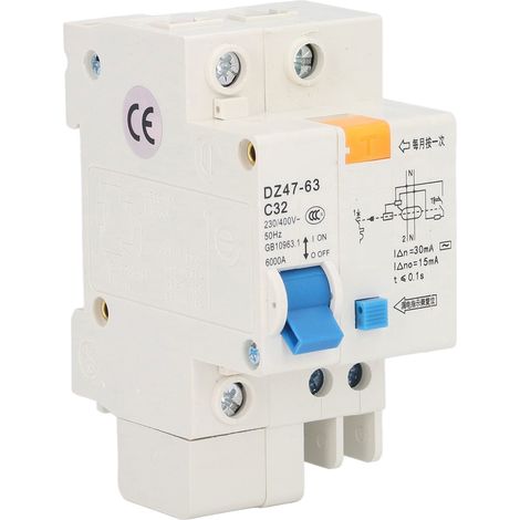 Petit disjoncteur interrupteur de défaut de terre 30mA 230V 400V 1P + N 32A DZ4763 C32 (1/5)