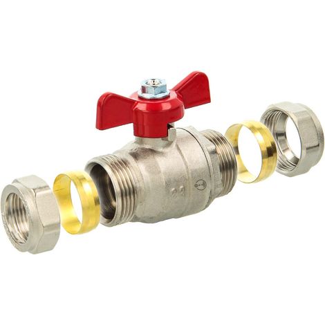 tecuro Kugelhahn mit Klemmringverschraubung für Cu-Rohr Ø 28 mm Flügelgriff