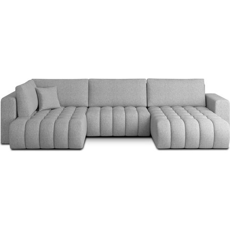 Canapé d'angle BONITA convertible 6 places gris clair tissu chenillé – droit – 350x175cm (1/3)