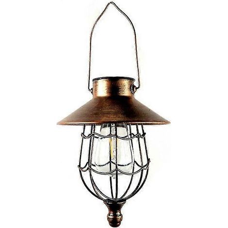 Lanterne solaire d'extérieur suspendue en métal style vintage, lampe solaire blanc chaud pour jardin, terrasse, cour et décoration d'arbres-AquaForge