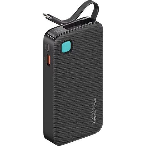 Batería externa Usams con cable USB-C retráctil, 10000 mAh, carga rápida PD de 20 W, color negro. (1/5)