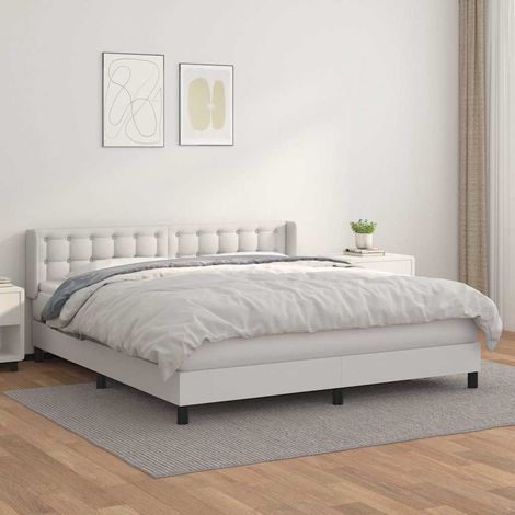 Lit Adulte-160x200cm moderne, Lit à sommier tapissier avec matelas Blanc Similicuir GSW87932 (1/5)