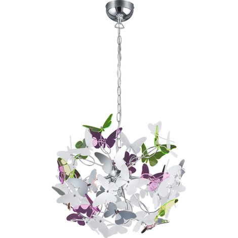 Verspielte Pendelleuchte BUTTERFLY 4 flammig mit bunten Schmetterlingen, Ø 50cm (1/4)