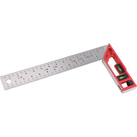 Équerre de menuiserie multifonction règle à tracer précise en L avec niveau à bulle double axe en aluminium acier 300mm pour bois bricolage (1/5)