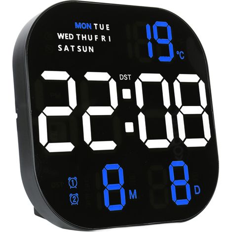 Große digitale LED-Uhr mit USB 5V, multifunktionaler Fernbedienung, Temperatur- und Monatsanzeige, elektronischer Hintergrundbeleuchtung für Büro und Wohnzimmer, zwei Farben (blaues Licht) (1/5)