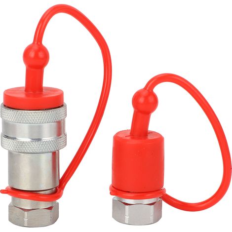 2 raccords rapides hydrauliques mâle et femelle, filetage NPT 3/8", norme ISO 5675, avec capuchons anti-poussière (1/5)