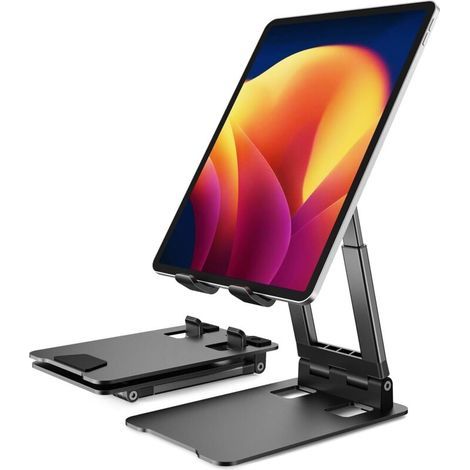 Lntyq Support Tablette Bureau Pliable et Réglable en Hauteur, Robuste Aluminium Support iPad, Compatible avec Tablette Stand de 4\ (1/5)