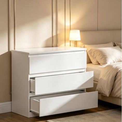 Cassettiera bianca 3 cassetti 80 x 39 x 73 cm OKMYHOME (1/5)