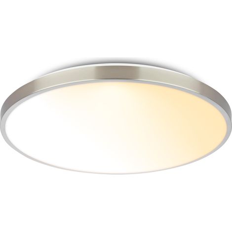 Plafonnier LED avec télécommande, intensité lumineuse variable, cache décoratif, blanc chaud à neutre, lustre salon, chambre, luminaire plafonnier, 38 x 6,5 cm, nickel mat (1/5)