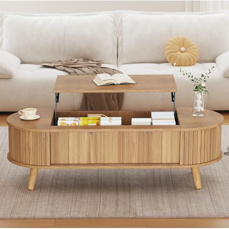 Tavolino da caffè 120x50x39.5 cm naturale in MDF con piano sollevabile e contenitore (1/5)