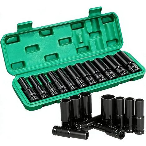 Douille a Choc 1/2, 10 Pièces 8-24mm Coffret Douille Longue, Jeu de Douilles à Chocs Profondes, pour Réparation de Voiture (1/5)