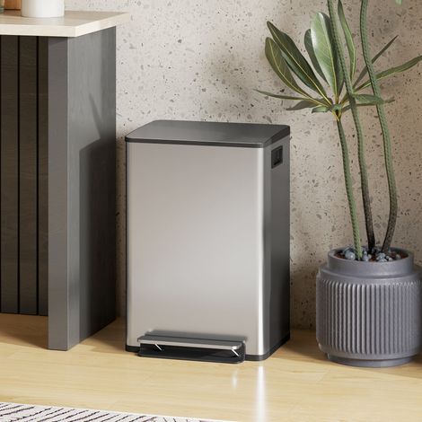 50-Liter-Küchenabfalleimer, Treteimer, herausnehmbarer Inneneimer, Deckel mit Soft-Close-Funktion, 41,7 x 36,6 x 62 cm, silber