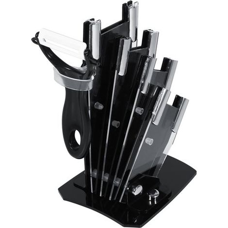 Support à couteaux en acrylique pour Couteaux de 7,5 à 15 cm et éplucheur - Rangement pour Couteaux de cuisine - Noir (1/5)