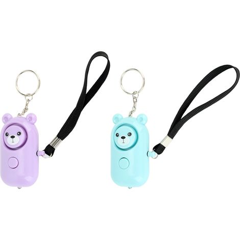 2 PCS Alarmes de Sécurité Ours Alarme d'Urgence Porte-clés Anti-agression pour Femmes Filles Enfants Personnes Âgées Violet et Cyan (1/5)