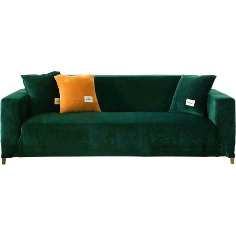 Sofabezug, L-Form, Stretch-Couchbezug, dunkelgrün, weicher Samt-Couchbezug mit elastischem Boden, Möbelschutz für Haustiere und Kinder (1/5)