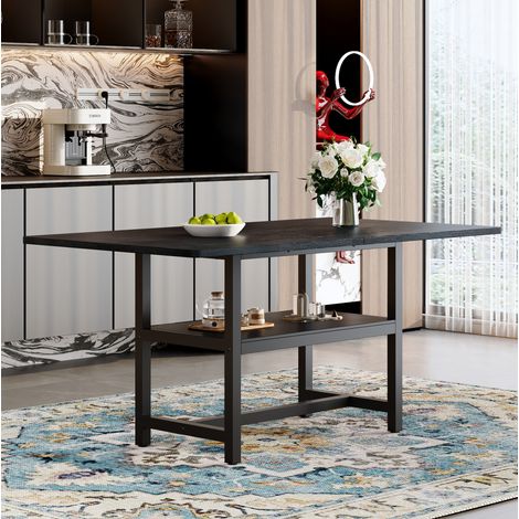 Tavolo da pranzo 160x90x76 cm nero in MDF e metallo con ripiano integrato e stile industriale (1/5)